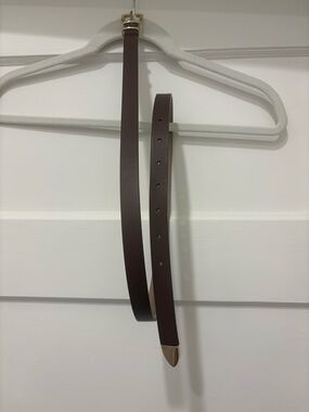 Express Slim Deep Burgundy Leather Belt with Gold-Tone Accents